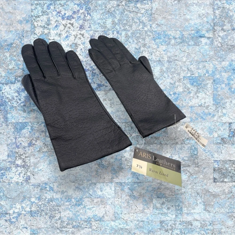 Isotoner ARIS Leathers Ladie's Dark Navy Leather Gloves Size 7 1/2 NWT - Picture 3 of 10